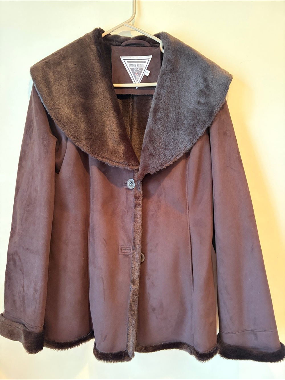 Marvin Richards Brown Faux Suede Coat with Plush Collar